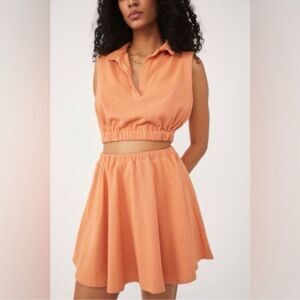 Free People x Revolve Ace top in Peach Pit Cropped with collar Terrycloth sz Med